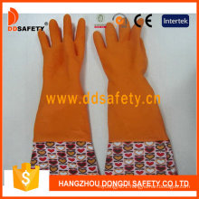 Orange Household Latex Flower Design PVC Cuff Working Gloves DHL712